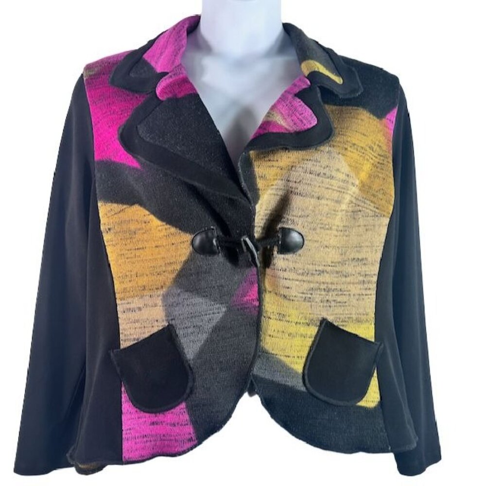 Vintage Bali Women's Multicolor Colorblock Knit Cardigan Sweater Jacket Size L